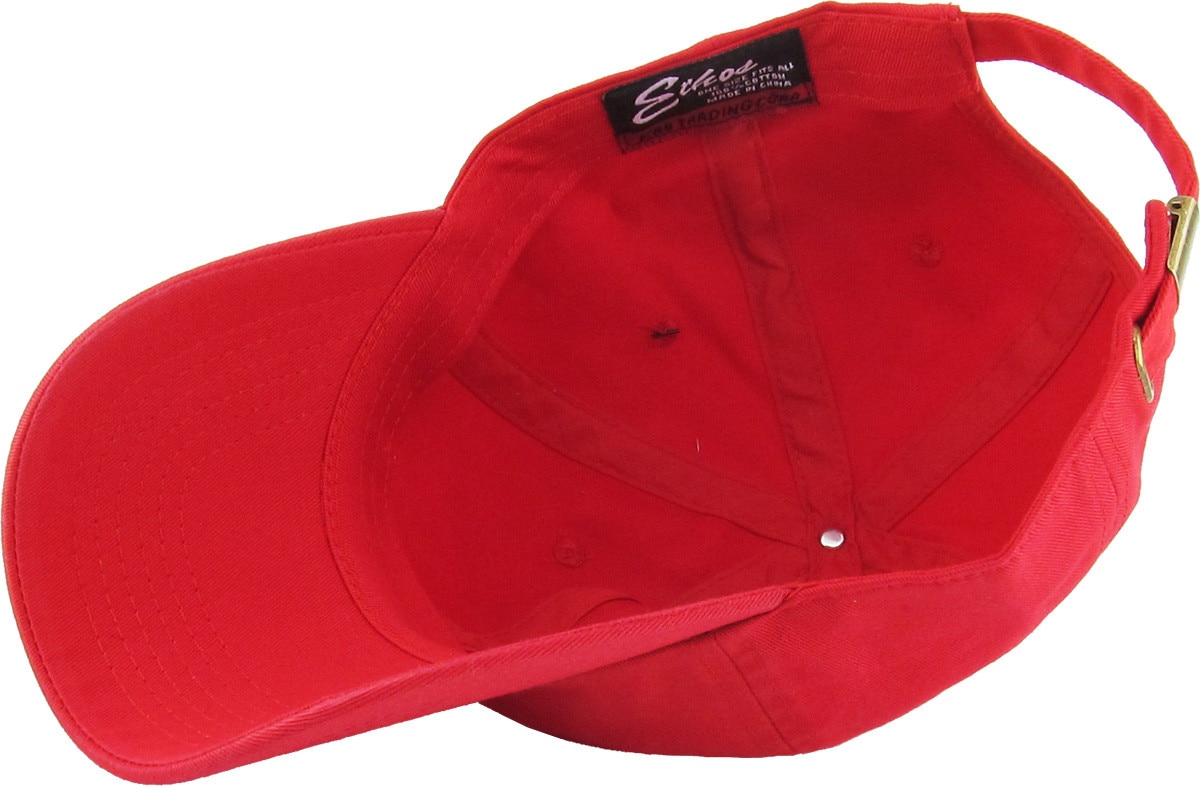 Red Low Profile Baseball Caps Inside Turned Over View